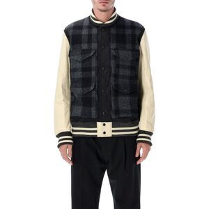 JUNYA WATANABE Men's Plaid Wool Bomber Jacket with Leather Sleeves Men BLACK